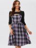 Robe Découpée à Carreaux à 3 / 4 Manches - Pourpre  L