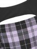 Robe Découpée à Carreaux à 3 / 4 Manches - Pourpre  L