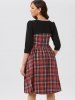Cut Out Plaid Three Quarter Sleeve Dress -  