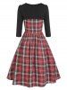 Cut Out Plaid Three Quarter Sleeve Dress -  