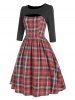 Cut Out Plaid Three Quarter Sleeve Dress -  