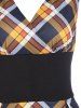 Wide Waistband Plaid Surplice Dress -  