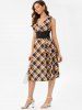 Wide Waistband Plaid Surplice Dress -  