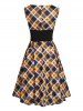 Wide Waistband Plaid Surplice Dress -  