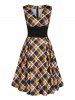 Wide Waistband Plaid Surplice Dress -  