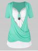 Plus Size Crossover Two Tone Knotted T Shirt -  