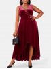 Plus Size Velvet High Low Maxi Cocktail Dress -  