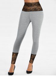 High Waist Lace Insert Skinny Leggings -  