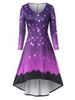 Starry Print Long Sleeve High Low Dress -  