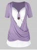 T-shirt Noué Croisé Bicolore de Grande Taille - Violet Alto 1X