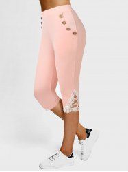High Rise Lace Applique Capri Leggings -  