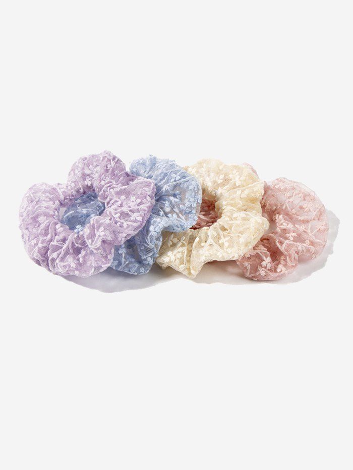 Discount 4 Pcs Mesh Flower Elastic Scrunchie Set  