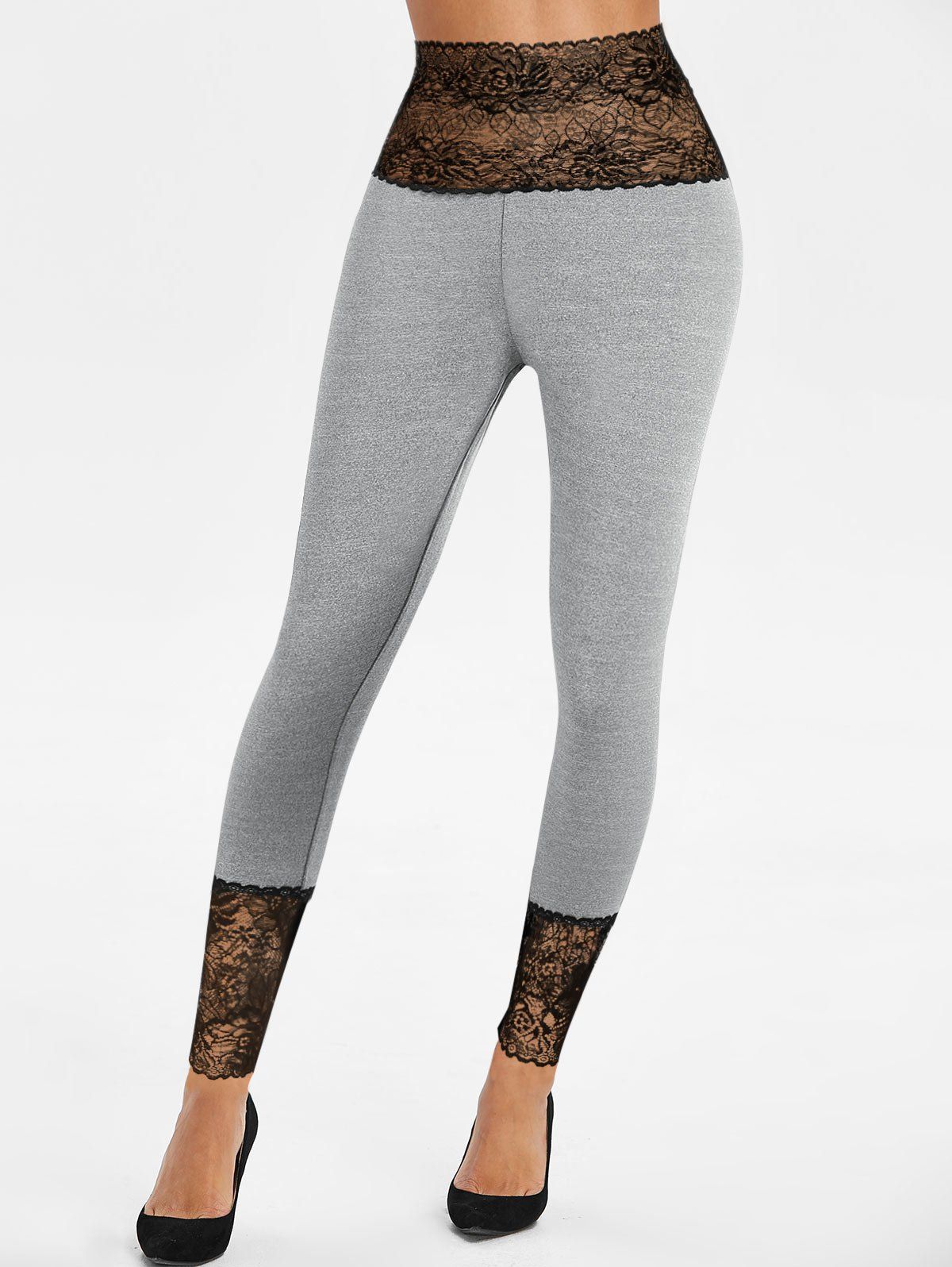 Outfits High Waist Lace Insert Skinny Leggings  