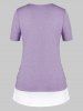 T-shirt Noué Croisé Bicolore de Grande Taille - Violet Alto L