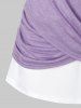 T-shirt Noué Croisé Bicolore de Grande Taille - Violet Alto 1X