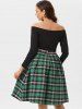 Tie Waist Plaid Off Shoulder Long Sleeve Dress -  