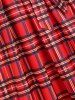 Robe à Carreaux Epaule Dénudée Taille Nouée à Manches Longues - Rouge L