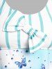 Maillot de Bain Tankini Mouchoir Modeste à Imprimé Papillon de Grande Taille avec Nœud Papillon - Bleu clair 1X