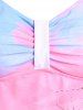 Maillot de Bain Tankini Teinté Modeste Croisé à Imprimé Arbre de Grande Taille - Rose clair 5X