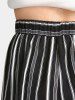 Plus Size High Rise Lace Panel Striped Wide Leg Pants -  