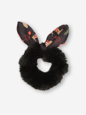 Elk Santa Claus Print Faux Fur Bow Scrunchie