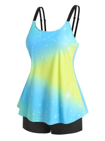 Plus Size Ombre Color Modest Tankini Swimsuit - LIGHT BLUE - L