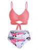 Crisscross Flower Tummy Control Bikini Swimwear -  