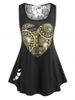 Plus Size Lace Panel Sheer Ripped Heart Print Tank Top -  