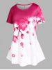 T-shirt à Imprimé Fleur de Sakura de Grande Taille - Rouge 1X