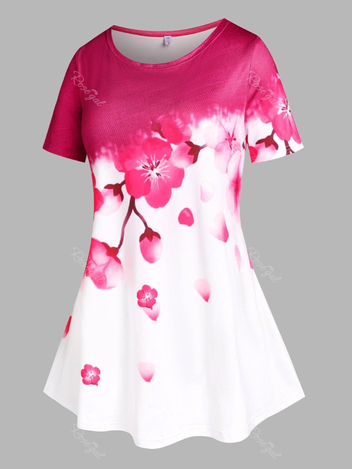 T-shirt à Imprimé Fleur de Sakura de Grande Taille Rouge L