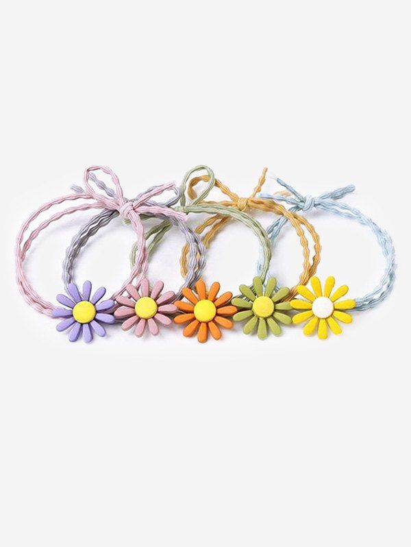 Unique 5 Pcs Daisy Knotted Layered Elastic Hair Tie Set  