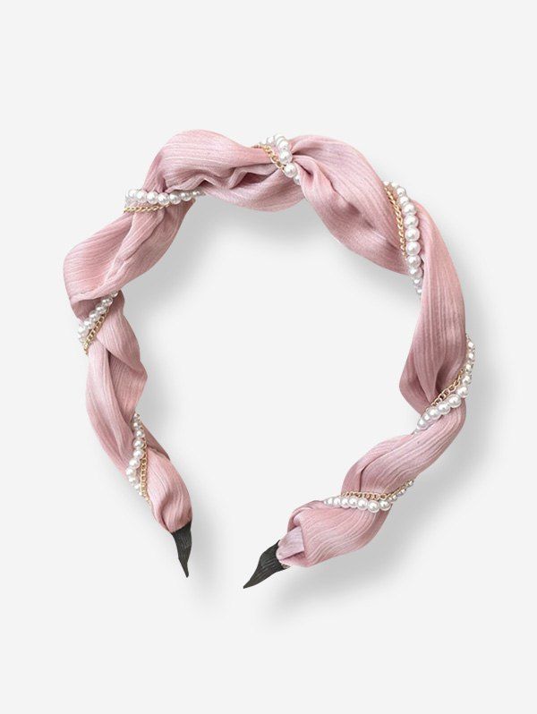 Sale Faux Pearl Chain Wrap Cloth Hairband  