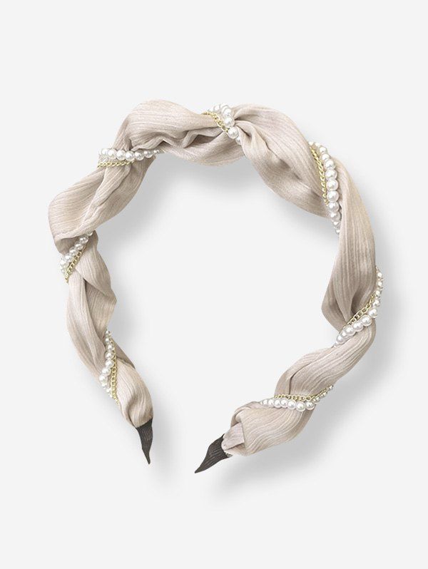 Online Faux Pearl Chain Wrap Cloth Hairband  