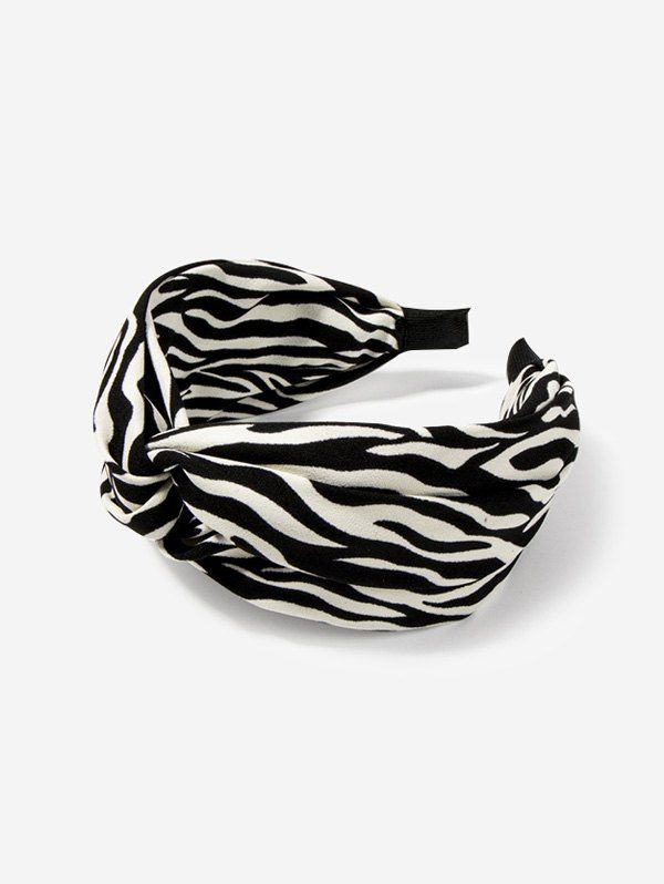 Online Knotted Zebra Stripe Print Wide Hairband  