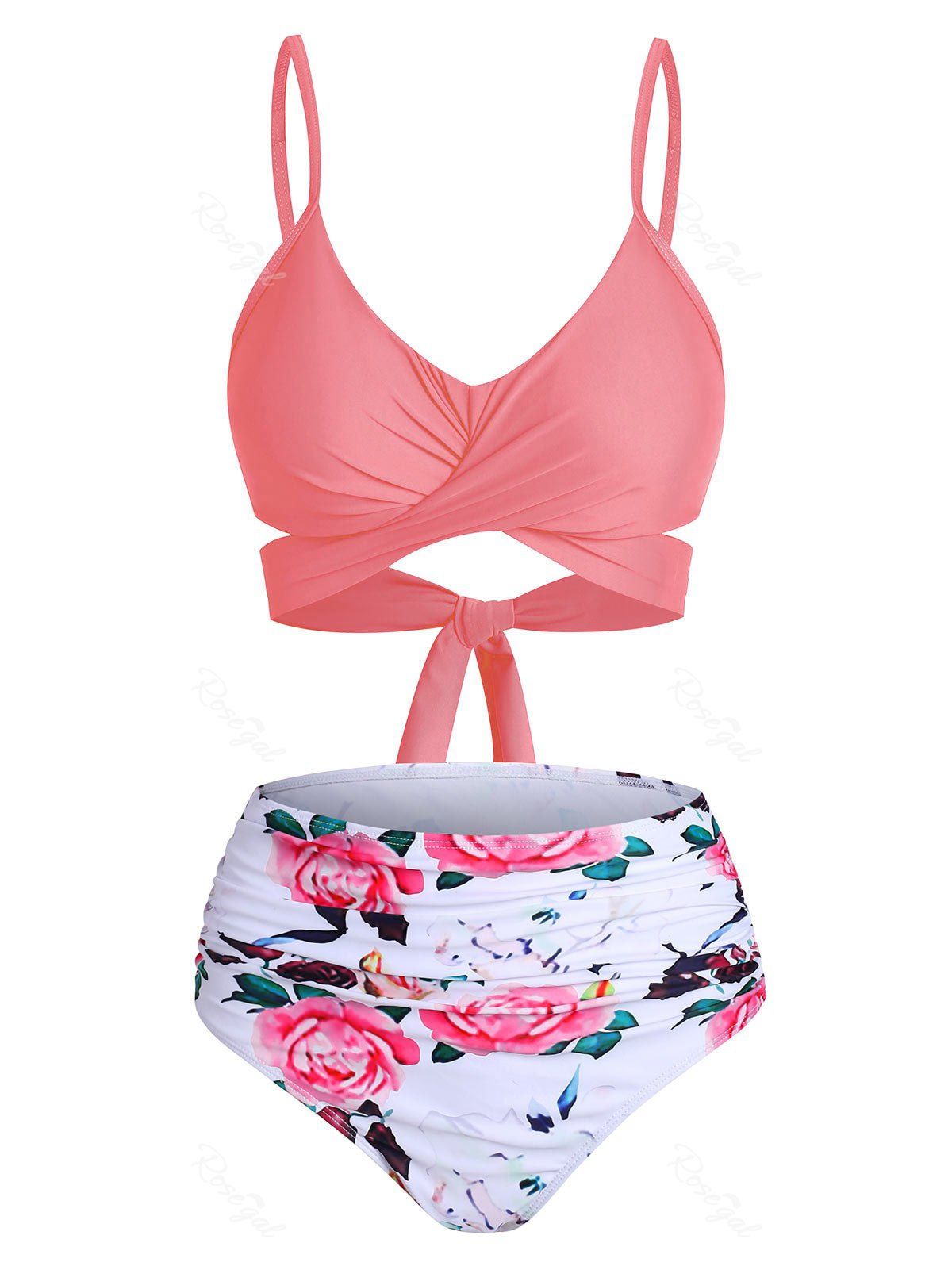 Fashion Crisscross Flower Tummy Control Bikini Swimwear  