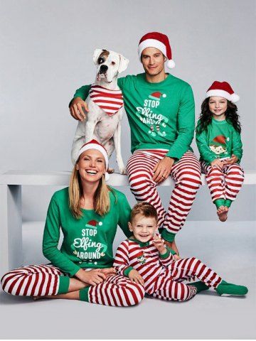 Christmas Striped Graphic Family Matching Pajamas Set - GREEN - 12T
