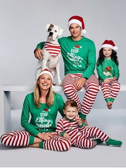 Ensemble de Pyjamas de Noël Rayé Graphique Assorti pour la Famille - GREEN - 12T