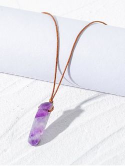 Irregular Natural Stone Charm Leather Rope Necklace - PURPLE