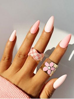 2Pcs Checkerboard Floral Rings Set - MULTI-A