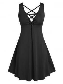 Plus Size & Curve Cutout A Line Mini Dress - BLACK - 1X
