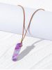Irregular Natural Stone Charm Leather Rope Necklace -  