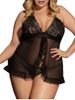Plus Size Lace Mesh See Thru Sexy Lingerie Set -  