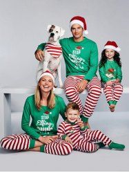 Ensemble de Pyjamas de Noël Rayé Graphique Assorti pour la Famille - Vert 12T