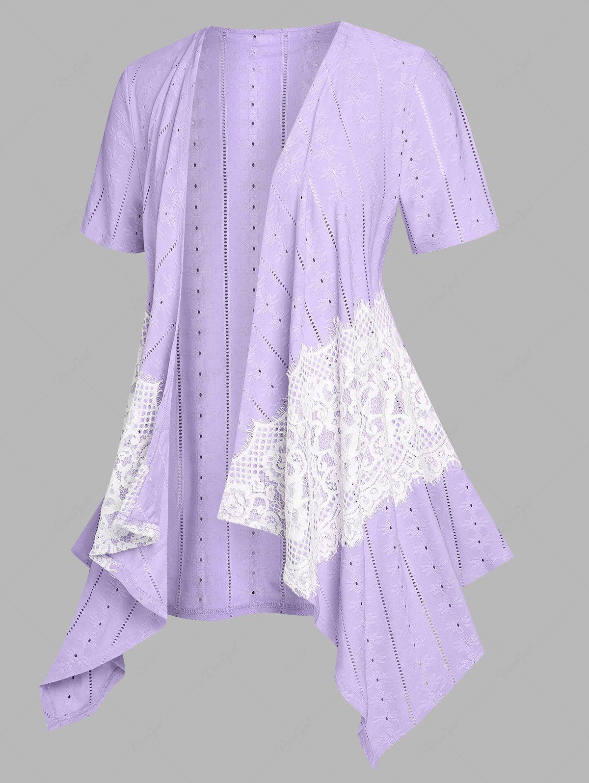 Outfits Plus Size & Curve Lace Panel Asymmetric Open Front Cardigan  