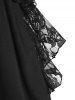 T-shirt Croisé Fleur Courbe en Dentelle Insérée de Grande Taille - Noir 1X | US 14-16
