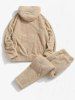Solid Front Pocket Fluffy Hoodie And Pants -  