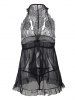 Plus Size Lace Mesh See Thru Sexy Lingerie Set -  