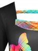 T-shirt Sanglé Curve à Imprimé Fleur et Papillon de Grande Taille - Noir 1X