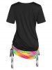 Plus Size & Curve Cinched Flower Butterfly Print T-shirt -  