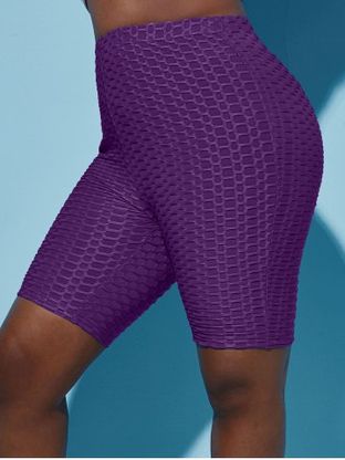Solid Honeycomb Textured Plus Size & Curve Biker Shorts